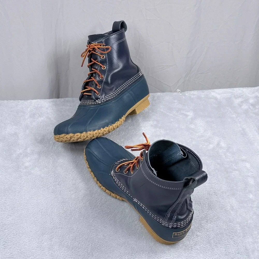 LL Bean Duck Boots Womens 11 Blue Vintage Leather Waterproof Rain Boots Made USA
